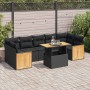 Set sofás jardín y cojines 8 pzas ratán sintético acacia negro by , Garden sets - Ref: Foro24-3327681, Price: 546,94 €, Disco...