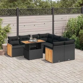 Set sofás jardín y cojines 9 pzas ratán sintético acacia negro de , Conjuntos de jardín - Ref: Foro24-3327688, Precio: 614,72...