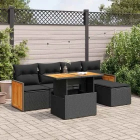 Set sofás jardín y cojines 6 pzas ratán sintético acacia negro von , Gartensets - Ref: Foro24-3327695, Preis: 409,56 €, Rabat...
