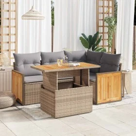 Set sofás jardín y cojines 5 pzas ratán sintético acacia beige by , Garden sets - Ref: Foro24-3327706, Price: 393,07 €, Disco...
