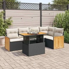 Set sofás jardín y cojines 6 pzas ratán sintético acacia negro by , Garden sets - Ref: Foro24-3327710, Price: 424,89 €, Disco...