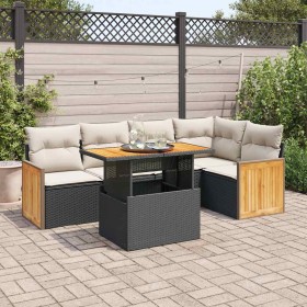 Set sofás jardín y cojines 6 pzas ratán sintético acacia negro von , Gartensets - Ref: Foro24-3327710, Preis: 423,90 €, Rabat...