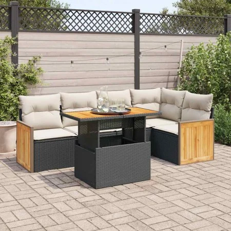 Set sofás jardín y cojines 6 pzas ratán sintético acacia negro by , Garden sets - Ref: Foro24-3327710, Price: 424,89 €, Disco...