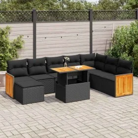 Set sofás jardín y cojines 7 pzas ratán sintético acacia negro von , Gartensets - Ref: Foro24-3327744, Preis: 580,29 €, Rabat...