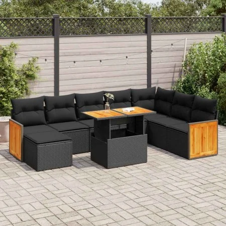 Set sofás jardín y cojines 7 pzas ratán sintético acacia negro by , Garden sets - Ref: Foro24-3327744, Price: 580,29 €, Disco...