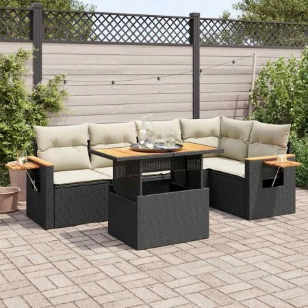 Set sofás jardín y cojines 5 pzas ratán sintético acacia negro von , Gartensets - Ref: Foro24-3327598, Preis: 422,16 €, Rabat...