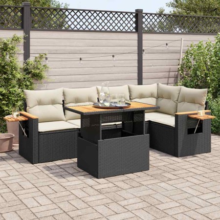 Set sofás jardín y cojines 5 pzas ratán sintético acacia negro by , Garden sets - Ref: Foro24-3327598, Price: 429,01 €, Disco...