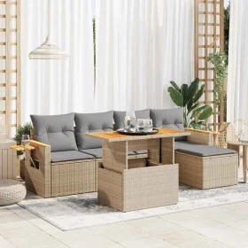 Set sofás jardín y cojines 7 pzas ratán sintético acacia beige by , Garden sets - Ref: Foro24-3327587, Price: 415,62 €, Disco...