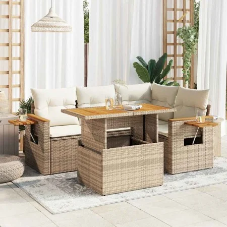 Set sofás jardín y cojines 4 pzas ratán sintético acacia beige by , Garden sets - Ref: Foro24-3327593, Price: 430,42 €, Disco...