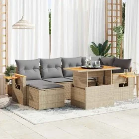 Set sofás jardín y cojines 7 pzas ratán sintético acacia beige by , Garden sets - Ref: Foro24-3327622, Price: 506,28 €, Disco...