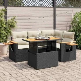 Set sofás jardín y cojines 4 pzas ratán sintético acacia negro by , Garden sets - Ref: Foro24-3327591, Price: 371,36 €, Disco...