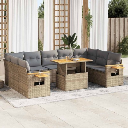 Set sofás jardín y cojines 10 pzas ratán sintético acacia beige by , Garden sets - Ref: Foro24-3327643, Price: 703,59 €, Disc...