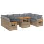 Set sofás jardín y cojines 10 pzas ratán sintético acacia beige by , Garden sets - Ref: Foro24-3327643, Price: 703,59 €, Disc...
