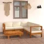 Muebles de jardín 6 pzas cojines blanco crema madera de acacia de vidaXL, Conjuntos de jardín - Ref: Foro24-3057935, Precio: ...