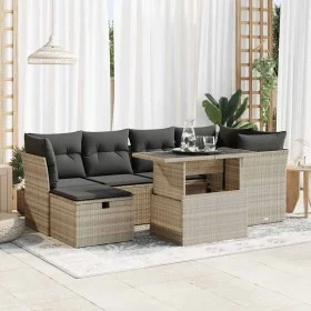 Set de sofás de jardín 7 pzas con cojines ratán PE gris claro by , Garden sets - Ref: Foro24-3327782, Price: 536,84 €, Discou...