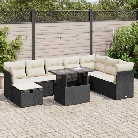 Set de sofás de jardín con cojines 9 pzas ratán sintético negro von , Gartensets - Ref: Foro24-3327796, Preis: 561,14 €, Raba...