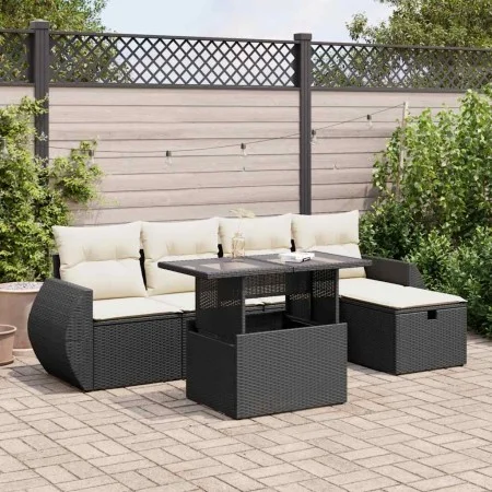 Set de sofás de jardín 6 piezas y cojines ratán sintético negro by , Garden sets - Ref: Foro24-3327886, Price: 467,24 €, Disc...