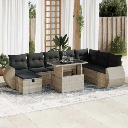 Set muebles jardín 9 pzas y cojines ratán sintético gris claro von , Gartensets - Ref: Foro24-3327922, Preis: 660,87 €, Rabat...