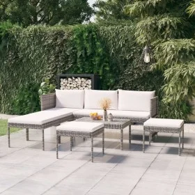 6-teiliges Gartenmöbel-Set und graue synthetische Rattankissen von vidaXL, Gartensets - Ref: Foro24-313340, Preis: 310,00 €, ...