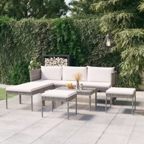 Set de muebles de jardín 6 pzas y cojines ratán sintético gris de vidaXL, Conjuntos de jardín - Ref: Foro24-313340, Precio: 3...