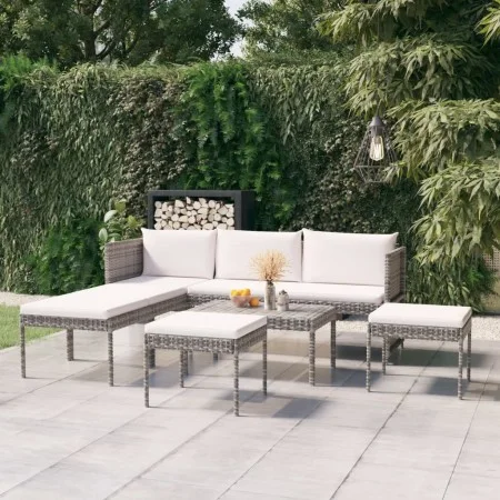 6-teiliges Gartenmöbel-Set und graue synthetische Rattankissen von vidaXL, Gartensets - Ref: Foro24-313340, Preis: 310,00 €, ...