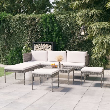 6-teiliges Gartenmöbel-Set und graue synthetische Rattankissen von vidaXL, Gartensets - Ref: Foro24-313340, Preis: 300,30 €, ...