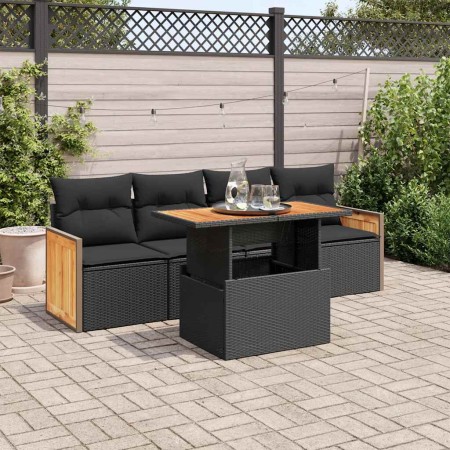 Set sofás jardín y cojines 5 pzas ratán sintético acacia negro von , Gartensets - Ref: Foro24-3327653, Preis: 357,33 €, Rabat...