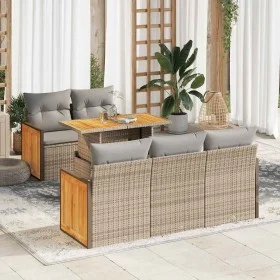 Set sofás jardín y cojines 6 pzas ratán sintético acacia beige by , Garden sets - Ref: Foro24-3327664, Price: 487,30 €, Disco...