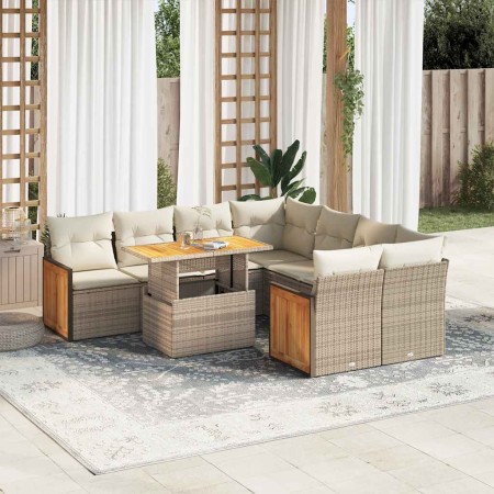 Set sofás jardín y cojines 9 pzas ratán sintético acacia beige by , Garden sets - Ref: Foro24-3327691, Price: 678,92 €, Disco...
