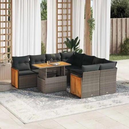 Set sofás jardín y cojines 9 pzas ratán sintético acacia gris by , Garden sets - Ref: Foro24-3327693, Price: 610,95 €, Discou...