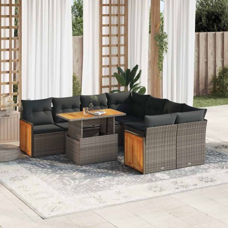 Set sofás jardín y cojines 9 pzas ratán sintético acacia gris by , Garden sets - Ref: Foro24-3327693, Price: 599,87 €, Discou...