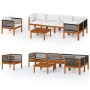 Muebles de jardín 7 pzas cojines crema madera maciza de acacia