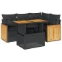 Set sofás jardín y cojines 5 pzas ratán sintético acacia negro by , Garden sets - Ref: Foro24-3327702, Price: 377,76 €, Disco...