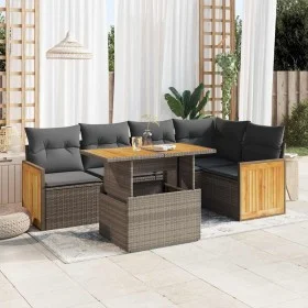 Set sofás jardín y cojines 6 pzas ratán sintético acacia gris by , Garden sets - Ref: Foro24-3327714, Price: 434,92 €, Discou...
