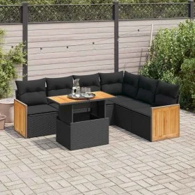 Set sofás jardín y cojines 7 pzas ratán sintético acacia negro by , Garden sets - Ref: Foro24-3327716, Price: 481,73 €, Disco...