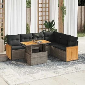 Set sofás jardín y cojines 7 pzas ratán sintético acacia gris von , Gartensets - Ref: Foro24-3327721, Preis: 487,64 €, Rabatt: %