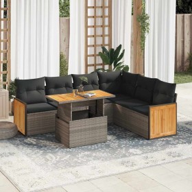 Set sofás jardín y cojines 7 pzas ratán sintético acacia gris de , Conjuntos de jardín - Ref: Foro24-3327721, Precio: 487,45 ...