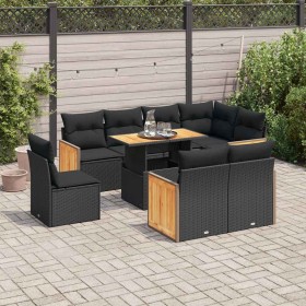 Set sofás jardín y cojines 9 pzas ratán sintético acacia negro von , Gartensets - Ref: Foro24-3327723, Preis: 626,01 €, Rabat...
