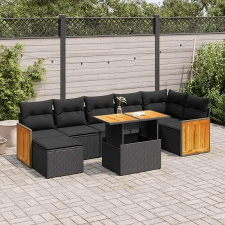 Set sofás jardín y cojines 7 pzas ratán sintético acacia negro by , Garden sets - Ref: Foro24-3327737, Price: 534,54 €, Disco...