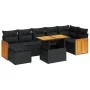 Set sofás jardín y cojines 7 pzas ratán sintético acacia negro by , Garden sets - Ref: Foro24-3327737, Price: 534,54 €, Disco...
