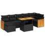 Set sofás jardín y cojines 7 pzas ratán sintético acacia negro by , Garden sets - Ref: Foro24-3327737, Price: 541,55 €, Disco...