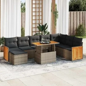 Set sofás jardín y cojines 7 pzas ratán sintético acacia gris de , Conjuntos de jardín - Ref: Foro24-3327749, Precio: 594,85 ...