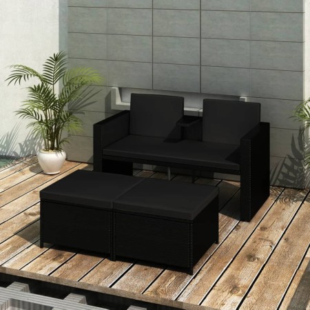 3-teiliges Gartenmöbel-Set und schwarze synthetische Rattankissen von vidaXL, Gartensets - Ref: Foro24-313129, Preis: 268,34 ...