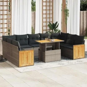 Set sofás jardín y cojines 10 pzas ratán sintético acacia gris by , Garden sets - Ref: Foro24-3327756, Price: 670,74 €, Disco...