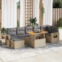 Set de sofás de jardín y cojines 8 piezas ratán sintético beige