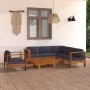 Gartenmöbel 7-teilig mit dunkelgrauen Akazienholzkissen von vidaXL, Gartensets - Ref: Foro24-3057955, Preis: 948,81 €, Rabatt: %