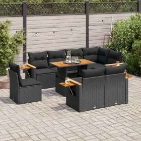 Set sofás jardín y cojines 9 pzas ratán sintético acacia negro von , Gartensets - Ref: Foro24-3327611, Preis: 708,18 €, Rabat...