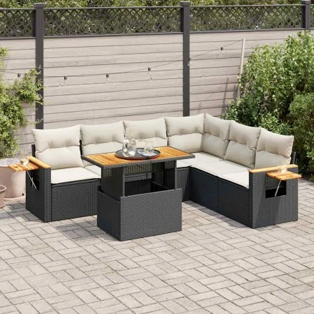 Set sofás jardín y cojines 6 pzas ratán sintético acacia negro by , Garden sets - Ref: Foro24-3327605, Price: 470,61 €, Disco...