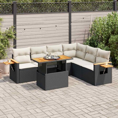 Set sofás jardín y cojines 6 pzas ratán sintético acacia negro von , Gartensets - Ref: Foro24-3327605, Preis: 478,00 €, Rabat...