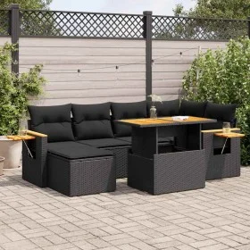 Set sofás jardín y cojines 7 pzas ratán sintético acacia negro de , Conjuntos de jardín - Ref: Foro24-3327618, Precio: 516,19...